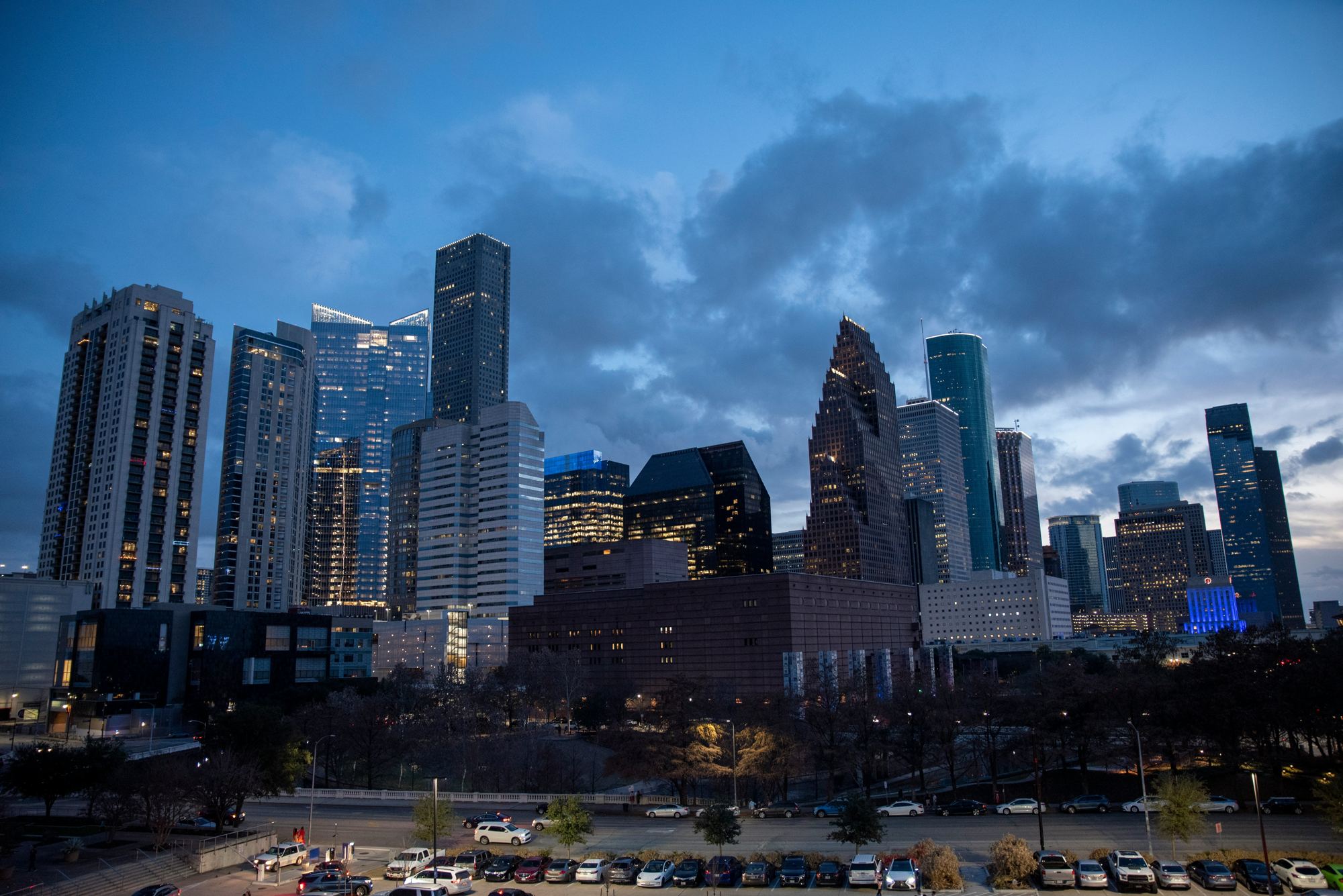 Downtown Houston skyline at dusk